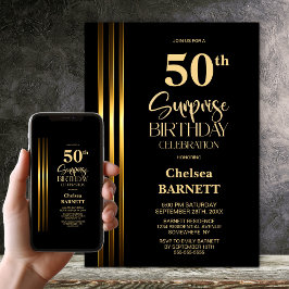 Invitación Gold Striped Black 50th Surprise Birthday Party