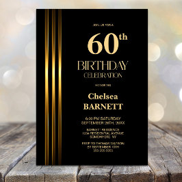 Invitación Gold Striped Black 60th Birthday Party