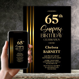 Invitación Gold Striped Black 65th Surprise Birthday Party