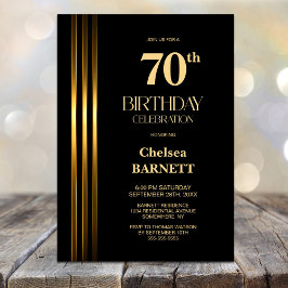 Invitación Gold Striped Black 70th Birthday Party