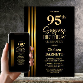 Invitación Gold Striped Black 95th Surprise Birthday Party