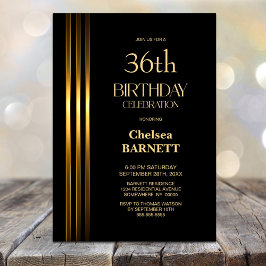 Invitación Gold Striped Black Any Age Birthday Party