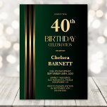 Invitación Gold Striped Black Green 40th Birthday Party<br><div class="desc">Invite your friends and loved ones to your birthday celebration with this modern gold striped black and green 40th birthday party invitation. The customizable text area in this invitation template allows you to include all the necessary details for your special birthday celebration, including the date, time, venue, and RSVP information....</div>