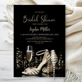 Invitación Gold Striped Stiletto Shoes Bridal Shower