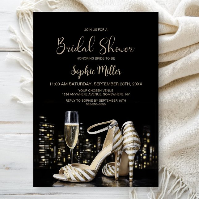 Invitación Gold Striped Stiletto Shoes Bridal Shower (Subido por el creador)