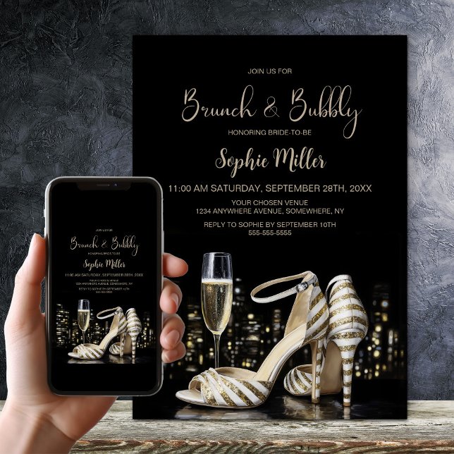 Invitación Gold Striped Stiletto Shoes Brunch and Bubbly (Subido por el creador)