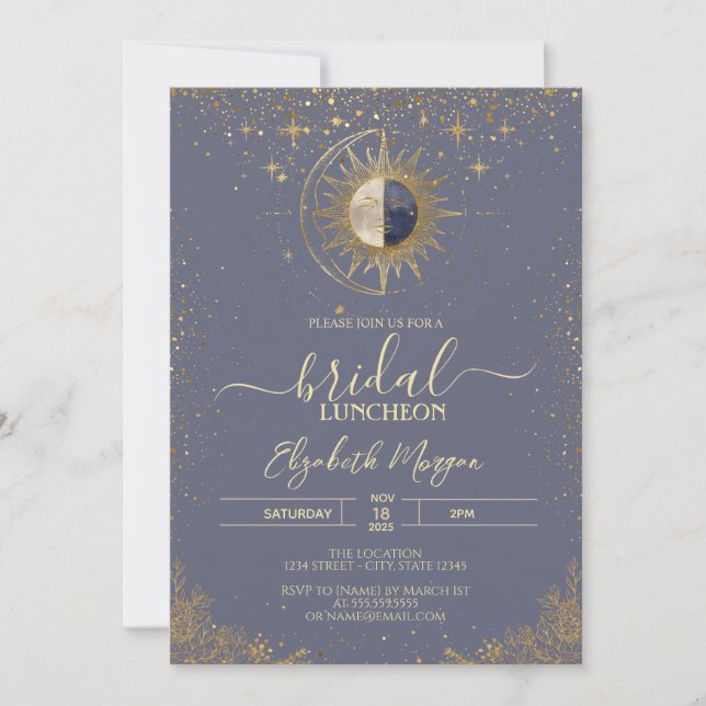 Invitación Gold Sun Celestial Stars  Bridal Shower (Anverso)