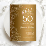 Invitación Gold Surprise 50 cumpleaños<br><div class="desc">Invitación a la fiesta de cumpleaños número 50 de la empresa Gold Surprise. Diseño de glam femenino con Relieve metalizado de oro falso, acentos botánicos y tipo de letra de escritura tipográfica. Sencilla tarjeta de invitación floral perfecta para una elegante celebración de cumpleaños sorpresa femenina. Se puede personalizar a cualquier...</div>