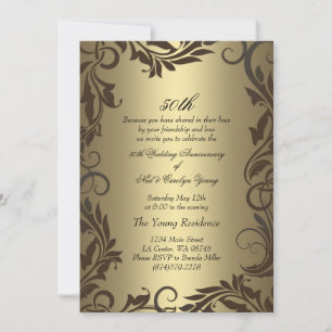 Invitación Gold Swirl 50th Wedding Anniversary Invitation