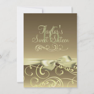 Invitación Gold Swirl & Bow Image Birthday Invitation