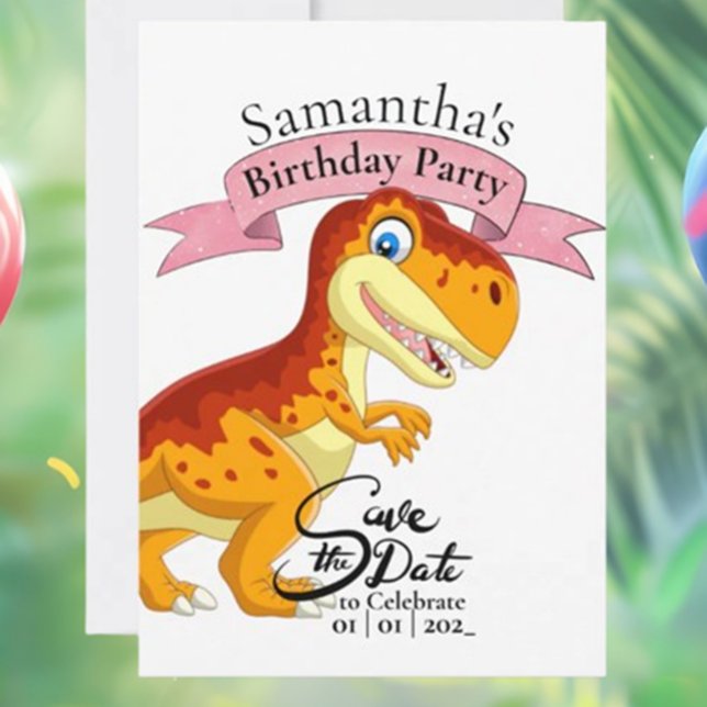 Invitación Gold T Rex, Chica de cumpleaños (Gold T Rex Happy Birthday  Invitation – Roar with Fun!)