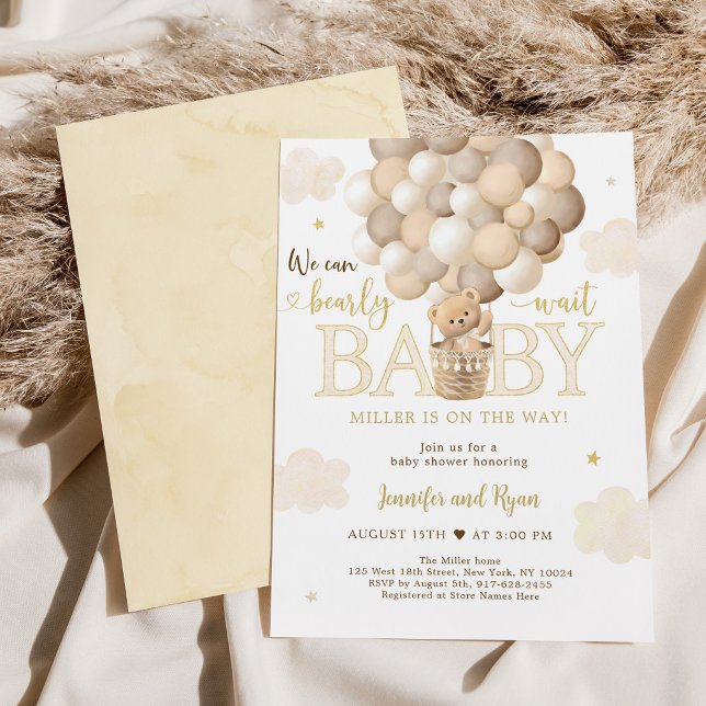 Invitación Gold Teddy Bear Hot Air Balloon Baby Shower (Subido por el creador)