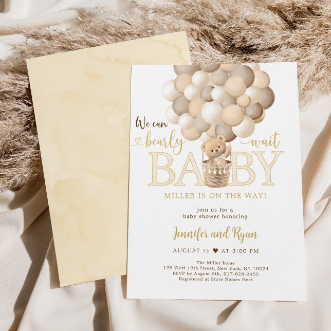 Invitación Gold Teddy Bear Hot Air Balloon Baby Shower (Subido por el creador)