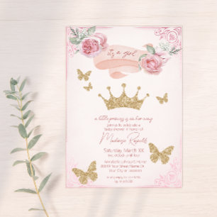 Invitación Gold Tiara & Butterflies Princess Baby Shower