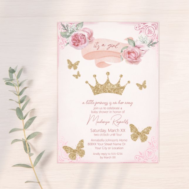 Invitación Gold Tiara & Butterflies Princess Baby Shower (Subido por el creador)