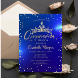 Invitación Gold Tiara Diamonds Blue Quinceañera