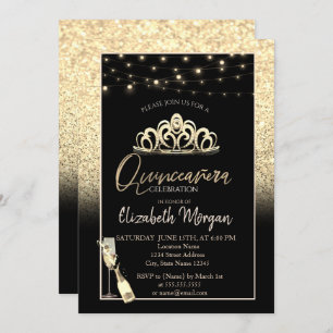 Invitación Gold Tiara, Purpurina de Vidrio Quinceañera