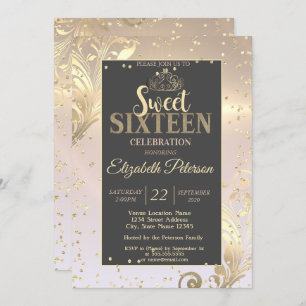 Invitación Gold Tiara Sweet Diamonds 16 Fiesta