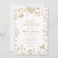 Gold Toile De Jouy Vintage Floral Baby Shower