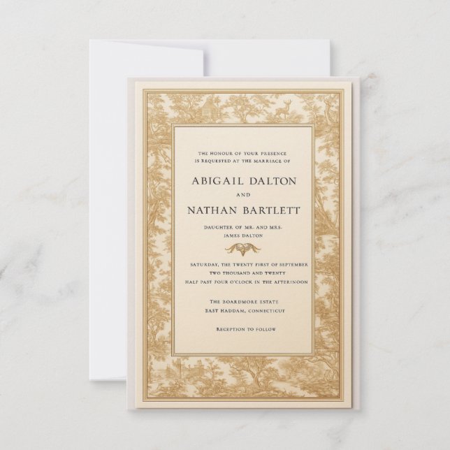 Invitación Gold Toile Wedding Invitation (Gilded Heirloom) (Anverso)