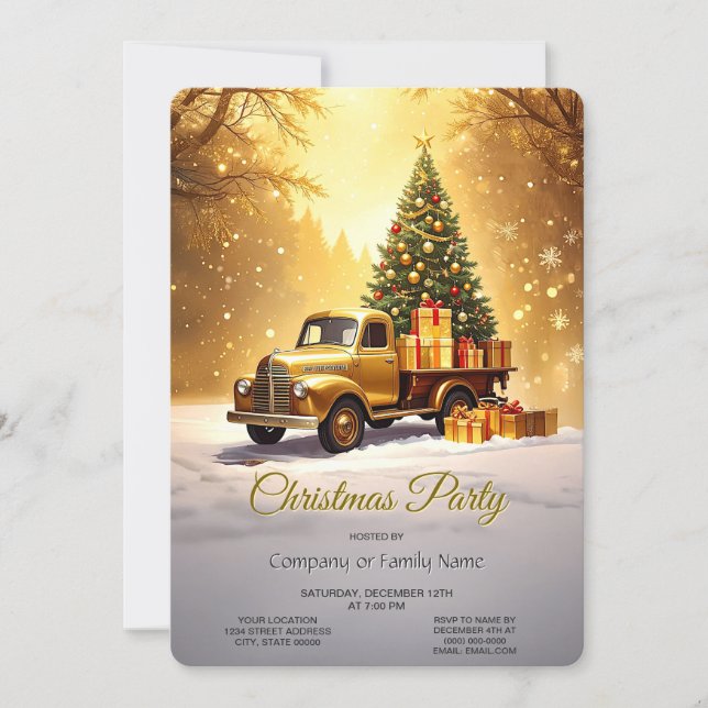 Invitación Gold Truck Christmas Tree Holiday Party Invitation (Anverso)