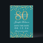 Invitación Gold Turquoise 80th Birthday Save the Date Details<br><div class="desc">Elegante diseño de la "fiesta de cumpleaños número 70" con falsos confeti purpurinas y texto de detalles. Fácil de usar y fácil de personalizar. ¡No te quedes sin el tuyo!</div>