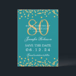 Invitación Gold Turquoise 80th Birthday Save the Date Details<br><div class="desc">Elegante diseño de la "fiesta de cumpleaños número 70" con falsos confeti purpurinas y texto de detalles. Fácil de usar y fácil de personalizar. ¡No te quedes sin el tuyo!</div>