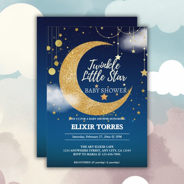 Invitación Gold Twinkle Little Star Dreamy Baby Shower (Subido por el creador)