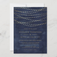 Gold Twinkle String Lights Watercolor Blue Boda