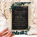 Invitación gold typography leaf snow elegant winter wedding<br><div class="desc">A modern,   chic and elegant  gold typography Floral green watercolor Christmas winter wedding party invitation with hand painted green watercolor leaf foliage on a chic yellow gold gradient with white snow and snowflakes..</div>