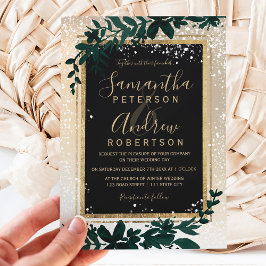 Invitación gold typography leaf snow elegant winter wedding