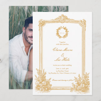Invitación Gold Vintage Ornate Border Wedding Photo 