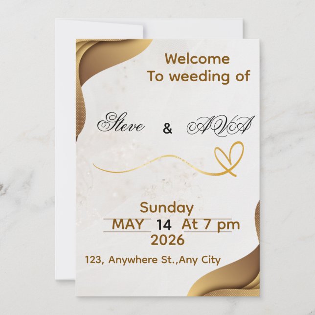 Invitación Gold Wave Elegant Wedding Invitation | Soft & Luxu (Anverso)
