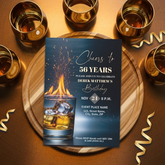 Invitación Gold Whiskey Theme Men 56th Birthday Party (Subido por el creador)