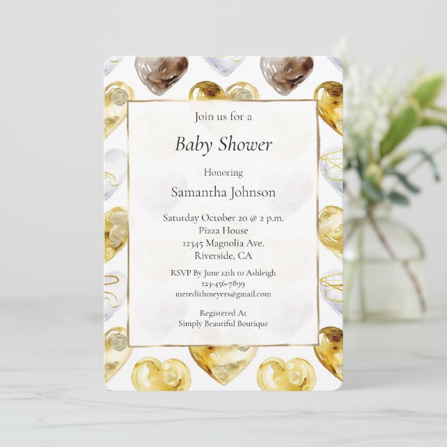 Invitación Gold White Chocolate Hearts Baby Shower (Anverso de pie)