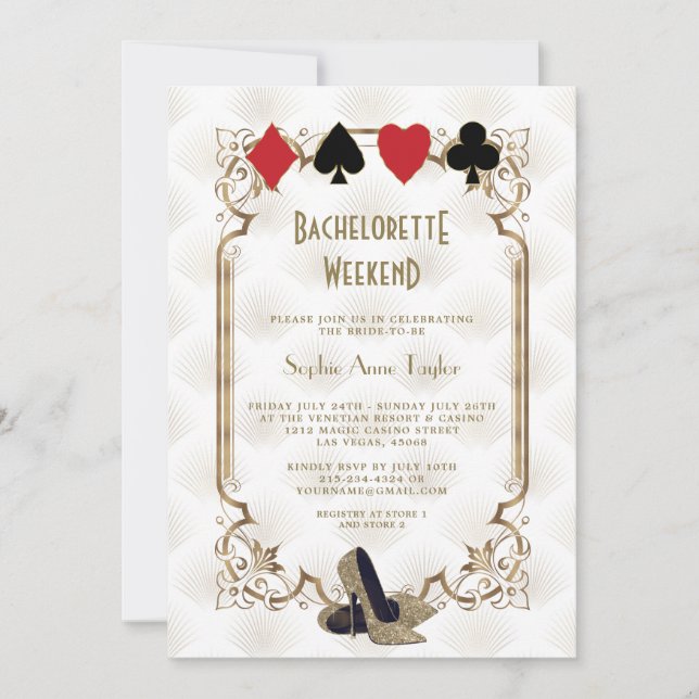 Invitación Gold White Las Vegas Casino Bachelorette Weekend (Anverso)