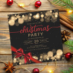 Invitación Gold Winter Wonderland Company Xmas Red Ribbon<br><div class="desc">Elegante Empresa formal y Fiesta de Navidades corporativos / Cocktail / Dinner Invitation con copos de nieve de oro y luces de Navidades. Impresione a sus amigos y compañeros de trabajo con este sofisticado y elegante diseño de invitación.</div>