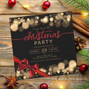 Invitación Gold Winter Wonderland Company Xmas Red Ribbon