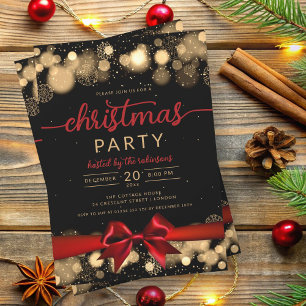 Invitación Gold Winter Wonderland Family Xmas Red Ribbon