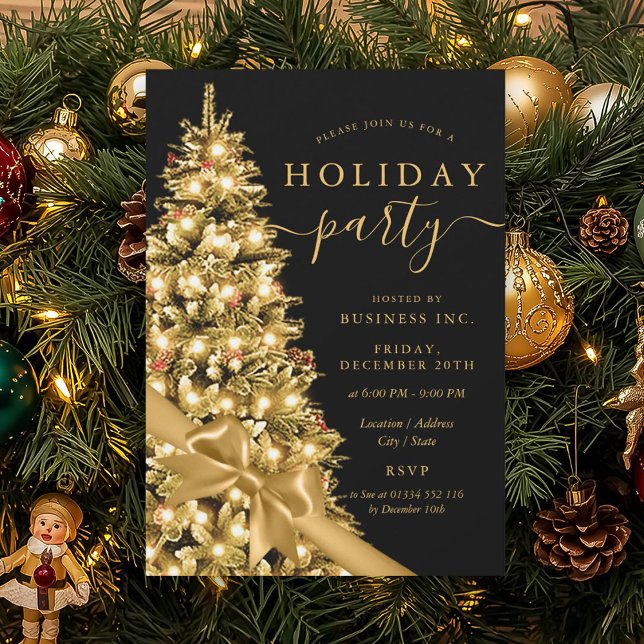 Invitación Gold Xmas Tree Bow Corporate Holiday Party  (Gold Xmas Tree Bow Corporate Holiday Party Invitation)