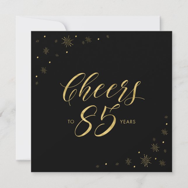 Invitación Gold y Black Modern 85th Birthday Party Square (Anverso)