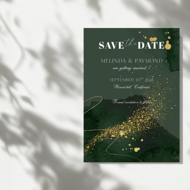 Invitación Gold y Green Luxury Save the Date Boda Card (Subido por el creador)