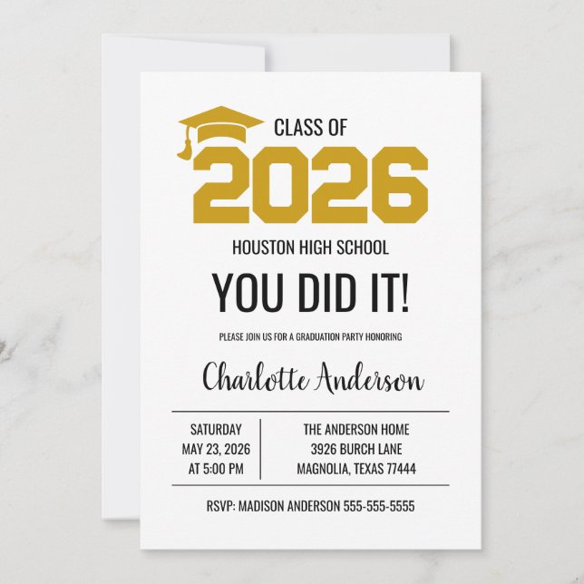 Invitación Gold You Did It Graduation Photo (Anverso)