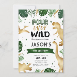 Invitación Golden 4th fiesta de cumpleaños de los dinosaurios