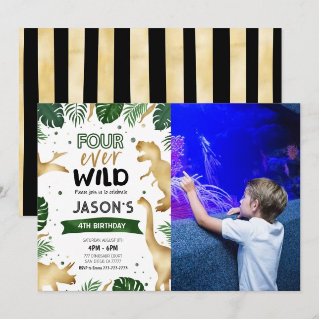 Invitación Golden 4th. Fotografía de la fiesta de cumpleaños  (Anverso / Reverso)