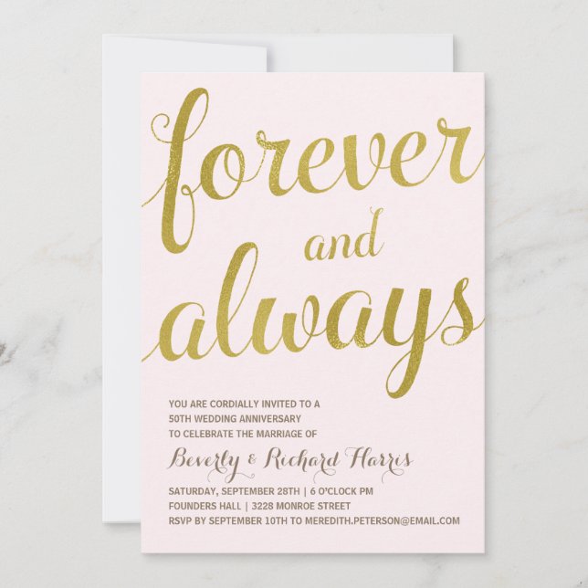 Invitación Golden 50th | Aniversario de papel de oro falso (Anverso)