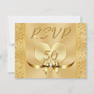 Invitación Golden 50th Aniversario del Boda RSVP con menú
