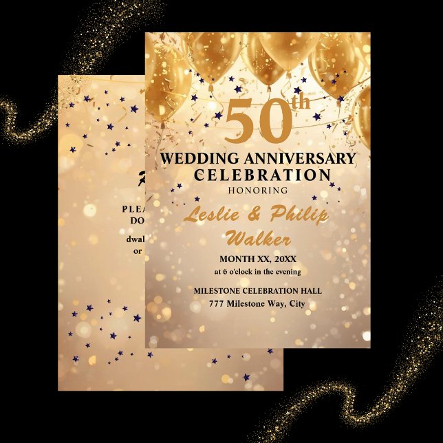 Invitación Golden 50th Wedding Anniversary  (Golden 50th Wedding Anniversary Celebration Invitation)
