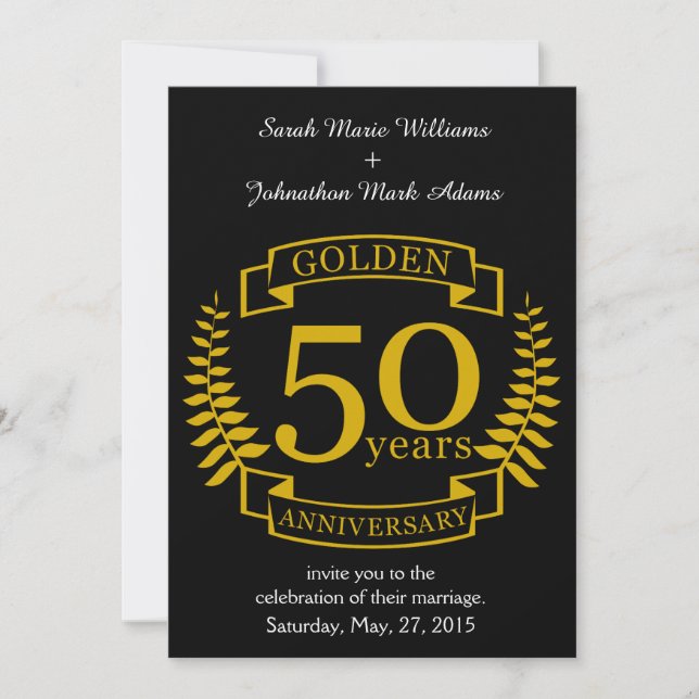 Invitación GOLDEN Aniversario Boda 50 Años de Oro 50 (Anverso)