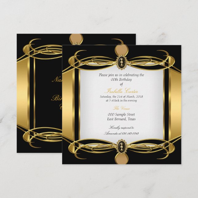 Invitación Golden Art Deco Black White Pearl Birthday Party (Anverso / Reverso)